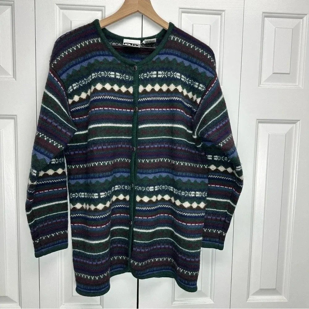 BP Nordstrom Vintage Wool Cardigan Sweater 100% Shetland Wool‎ Size 8 Fair Isle